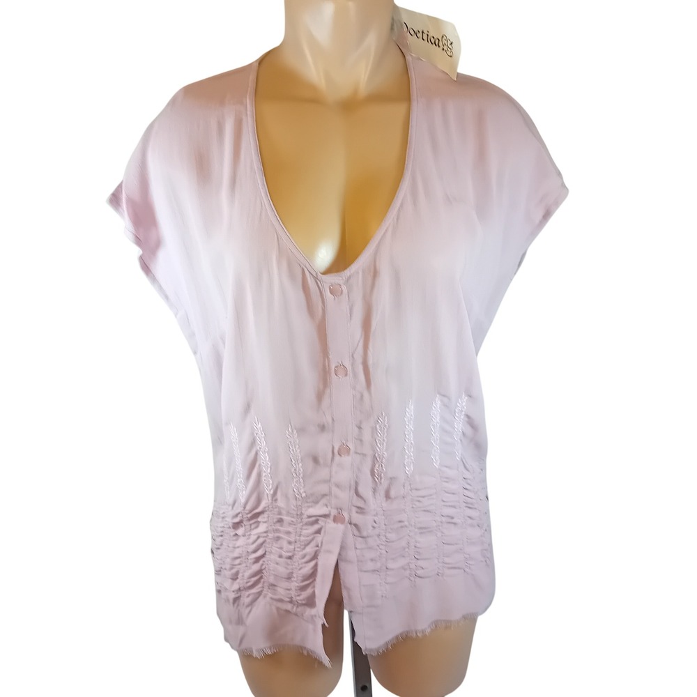 NEW VTG 90s Y2K Poetica Crinkle Boho Blouse Lilac Deadstock Grunge Fairy M READ
